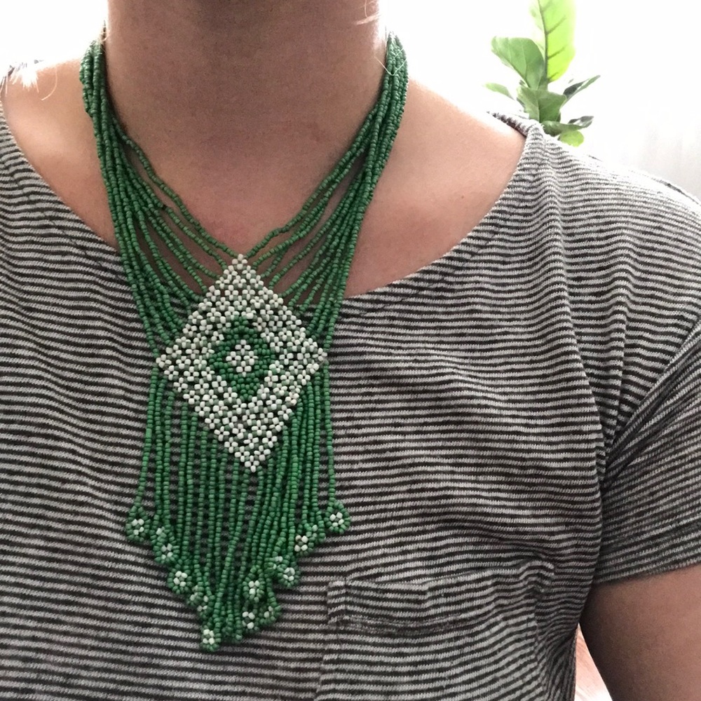 Vintage green bib statement necklace